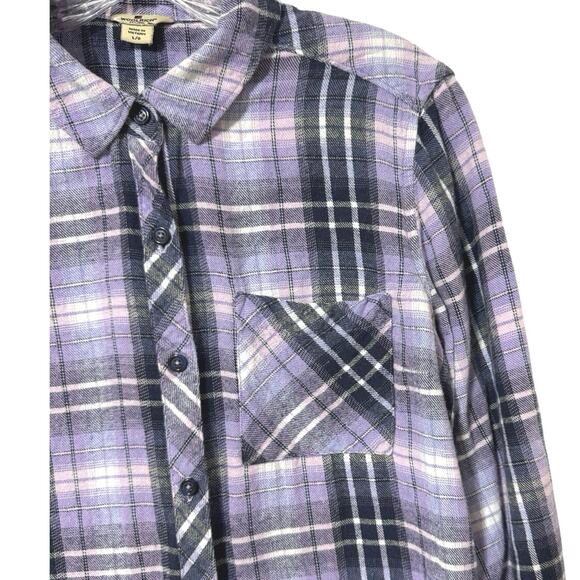 Woolrich Women’s Size Large Purple Plaid Flannel Long-Sleeve Button-Down Shirt - Picture 4 of 10